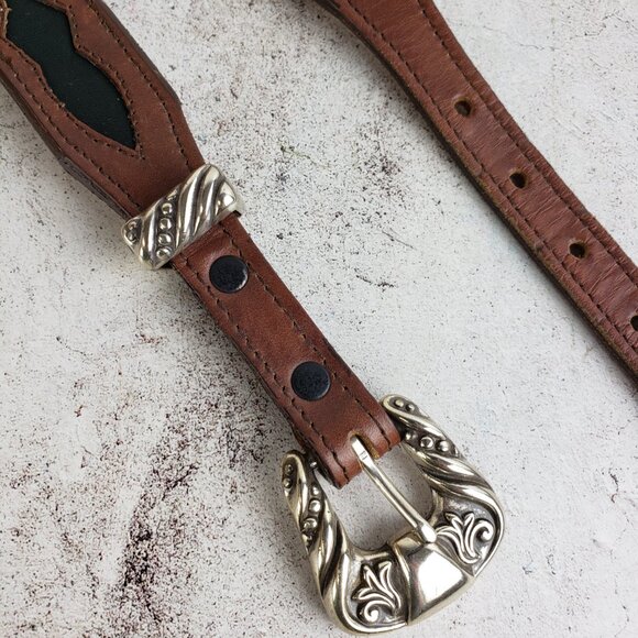 Vintage NOCONA Leather Belt Western Engraved Buckle Southwestern Boho Brown 34 main image 5